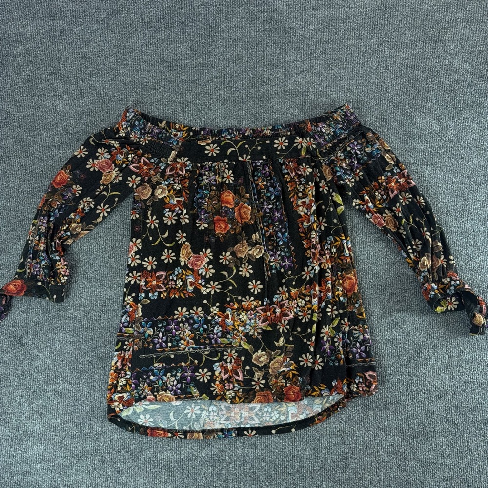 Daniel Rainn Floral Off the Shoulder Top Black Multi Boho Blouse Small Festival